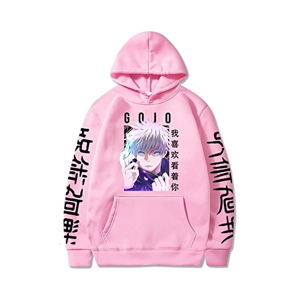 zhedu Japon Anime Jujutsu Kaisen Gojo Satoru Sweat à Capuche Décontracté Anime Pull Imprimé Ample à Manches Longues Sweat à C