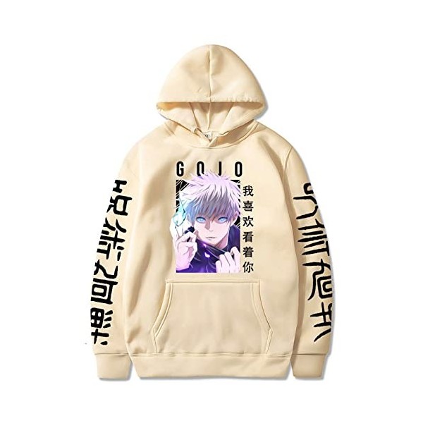 zhedu Japon Anime Jujutsu Kaisen Gojo Satoru Sweat à Capuche Décontracté Anime Pull Imprimé Ample à Manches Longues Sweat à C