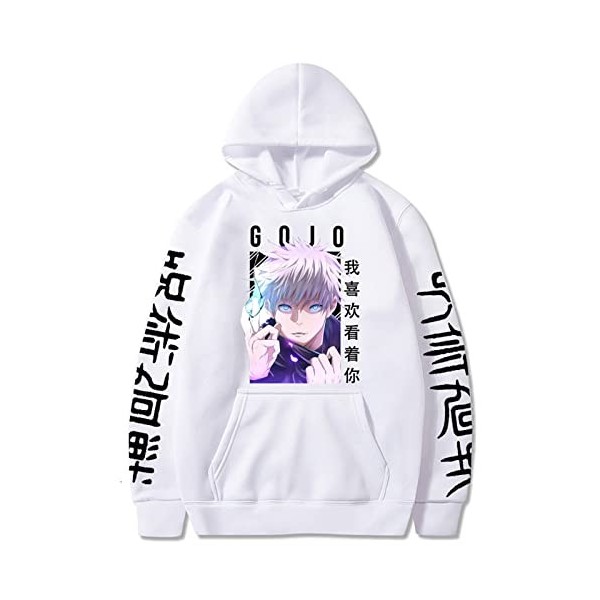 zhedu Japon Anime Jujutsu Kaisen Gojo Satoru Sweat à Capuche Décontracté Anime Pull Imprimé Ample à Manches Longues Sweat à C
