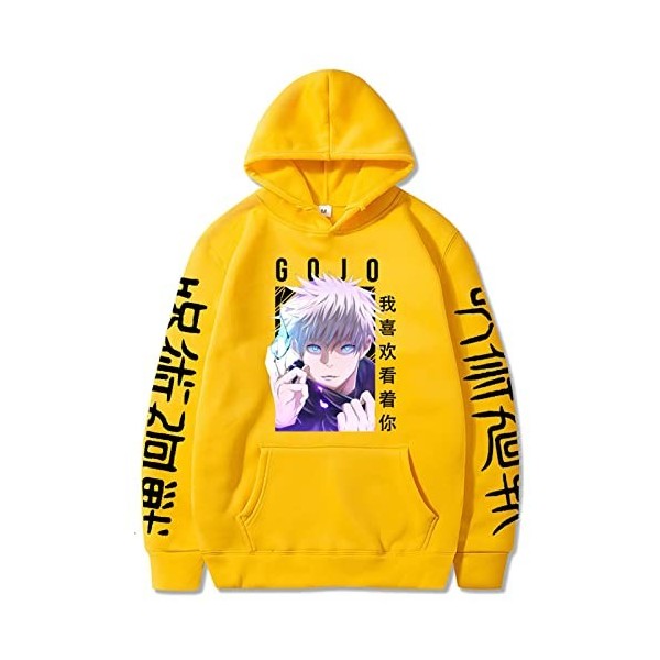 zhedu Japon Anime Jujutsu Kaisen Gojo Satoru Sweat à Capuche Décontracté Anime Pull Imprimé Ample à Manches Longues Sweat à C