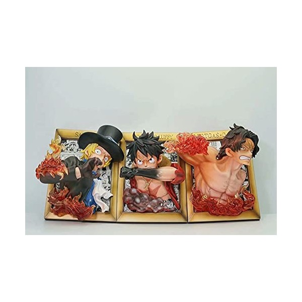 Mimimiao One Piece Luffy/ACE/Sabo 20 cm/7.8 Pouces Three Brothers 3D Art modèle de Cadre Photo Modèle de Personnage danime/S