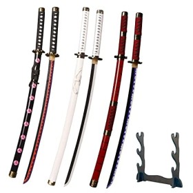 kljhld Épée Cosplay en Bambou Anime épée, Katana Roronoa Zoro épée Ensemble de Trois pièces, Shusui & Wado Ichimonji & Sandai