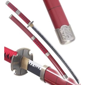 RKS DIFFUSION Pack 3 Katanas One Piece en Bois Lame en Bois Zoro Sabre Epee Enma Wado Kitetsu Cosplay Camping + Presentoir en