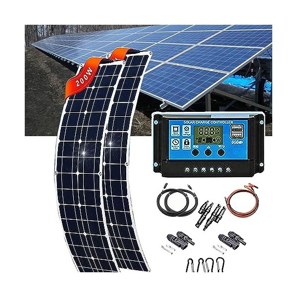 Panneau Solaire Monocristallin 18v 200w/400w , ContrôLeur 40a/Kit De SystèMe Solaire Flexible, Panneau Solaire Semi-Flexible