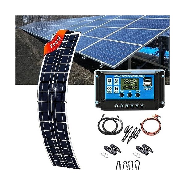 Panneau Solaire Monocristallin 18v 200w/400w , ContrôLeur 40a/Kit De SystèMe Solaire Flexible, Panneau Solaire Semi-Flexible