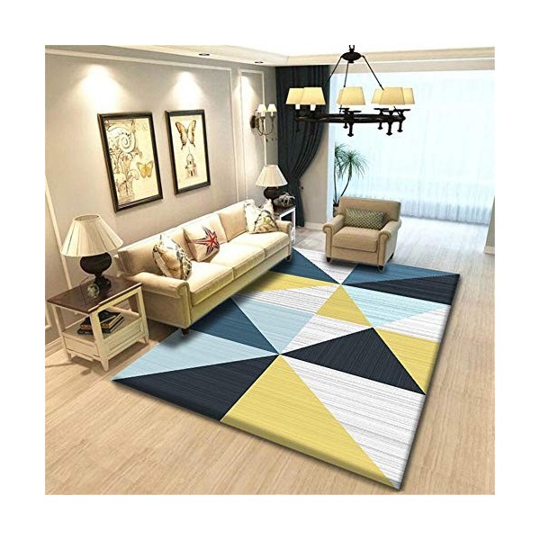 DJHWWD Tapis One Piece Tapis Jaune Bleu Grand Motif Triangle Beau Tapis antidérapant Tapis pour Chien Moquette Intérieure Sal