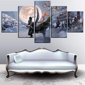 TONATO Tableau dart Mural Modulaire Animation One Piece Roronoa Zoro Affiche Décor 5 Pièces Peinture,XL