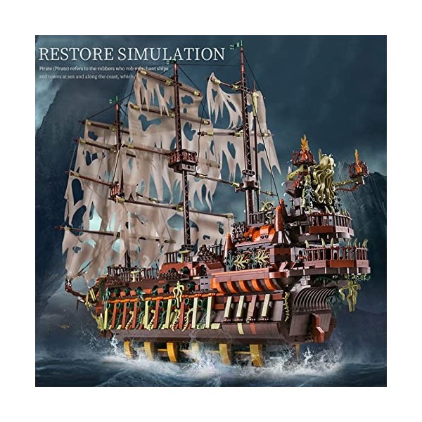 SDXFUWA 13138 Maquette de Bateau Pirate, Voilier Hollandais Volant, 3653 Pièces Grands Blocs de Construction à Pince MOC de M
