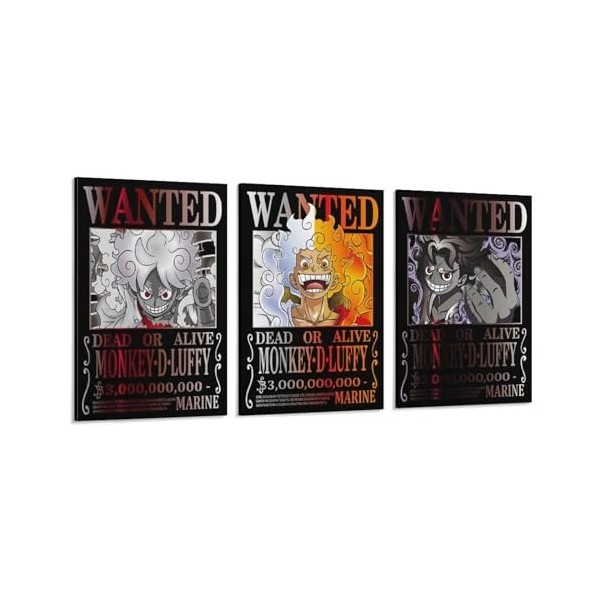 Poster One Piece Wanted de D Luffy sur toile - Décoration murale moderne - 60 x 90 cm