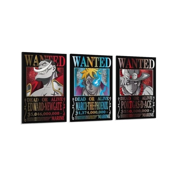 Poster One Piece Wanted Ace Newgate Marco - Impression sur toile - Affiches dœuvres dart - Esthétique - 60 x 90 cm