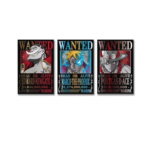 Poster One Piece Wanted Ace Newgate Marco - Impression sur toile - Affiches dœuvres dart - Esthétique - 60 x 90 cm