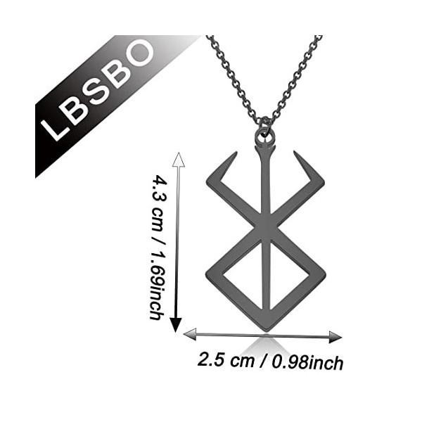 Viking Jewelry Collier avec pendentif rune en acier inoxydable, 2.5 cm * 4.3, S