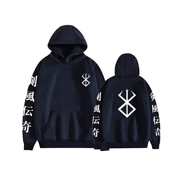 jiminhope Sweat à Capuche Berserk Unisexe Anime imprimé Pull Sweat à Capuche à Manches Longues décontracté Guts Anime Cosplay