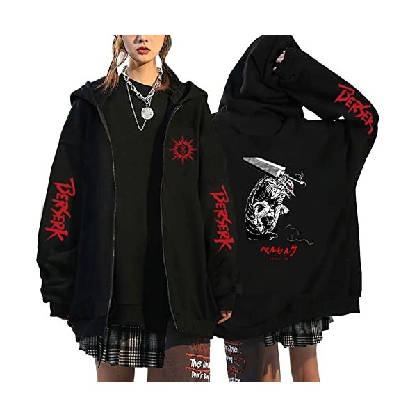 flowereyes Anime Berserk Sweat à Capuche zippé Sweat Berserk Cosplay Cardigan Sweat Guts Veste à Capuche décontractée pour Ho