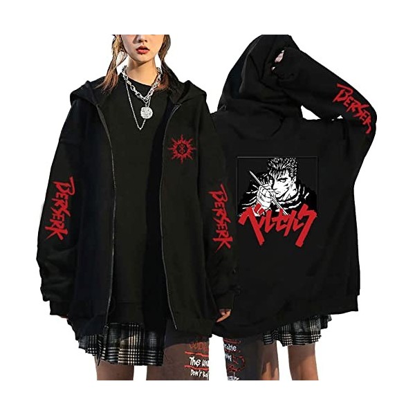 flowereyes Anime Berserk Sweat à Capuche zippé Sweat Berserk Cosplay Cardigan Sweat Guts Veste à Capuche décontractée pour Ho
