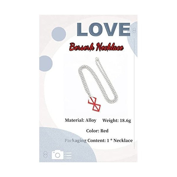 GAUEIOUR Collier avec amulette berserk avec signe talisman - Collier avec pendentif en alliage - Unisexe - Pour fans de bande