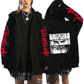 flowereyes Anime Berserk Sweat à Capuche zippé Sweat Berserk Cosplay Cardigan Sweat Guts Veste à Capuche décontractée pour Ho