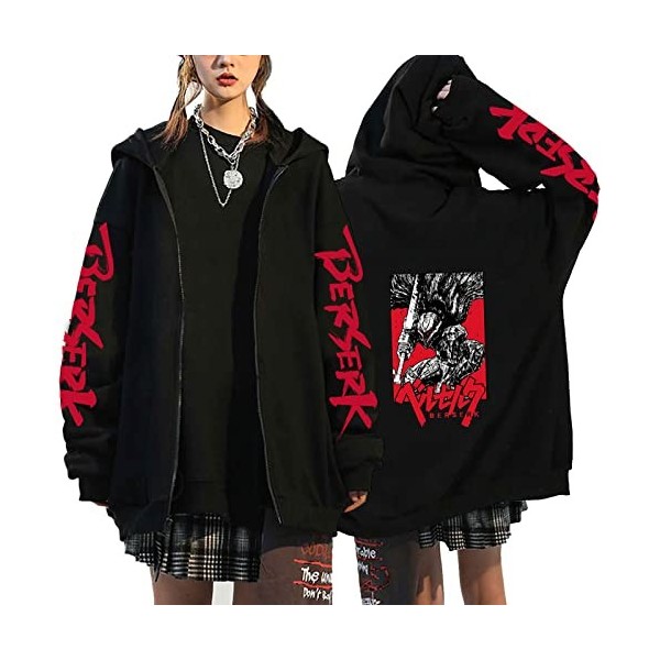 flowereyes Anime Berserk Sweat à Capuche zippé Sweat Berserk Cosplay Cardigan Sweat Guts Veste à Capuche décontractée pour Ho