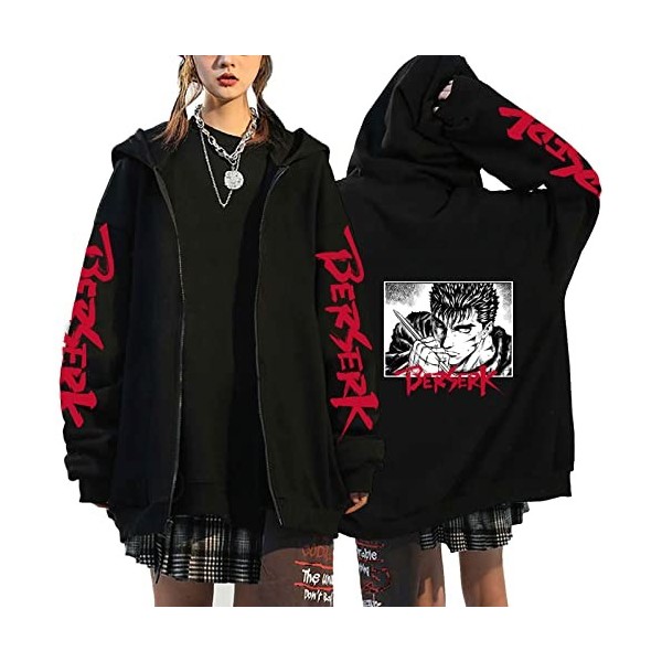 flowereyes Anime Berserk Sweat à Capuche zippé Sweat Berserk Cosplay Cardigan Sweat Guts Veste à Capuche décontractée pour Ho