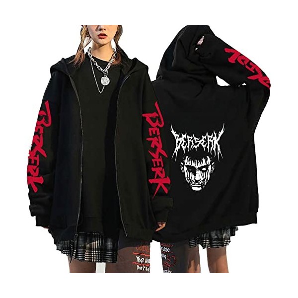 flowereyes Anime Berserk Sweat à Capuche zippé Sweat Berserk Cosplay Cardigan Sweat Guts Veste à Capuche décontractée pour Ho
