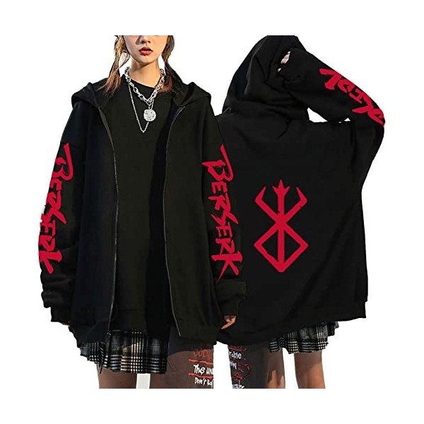 flowereyes Anime Berserk Sweat à Capuche zippé Sweat Berserk Cosplay Cardigan Sweat Guts Veste à Capuche décontractée pour Ho