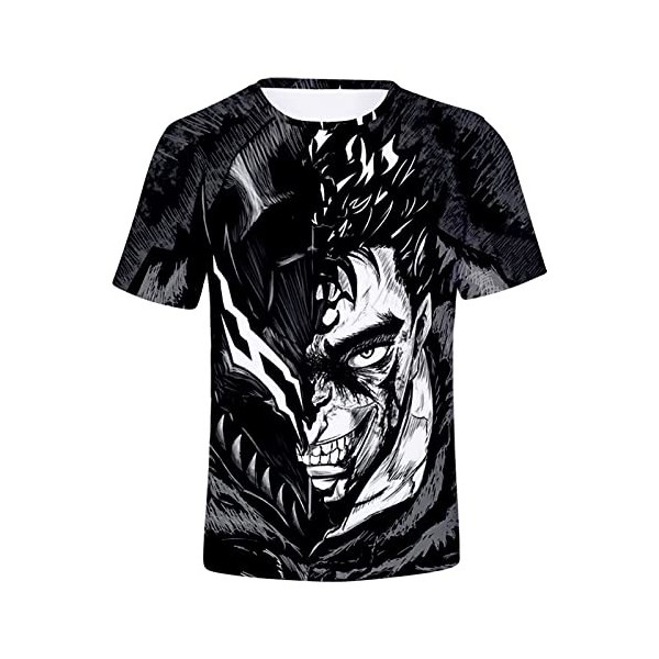 jiminhope Anime Berserk T-Shirt Guts Chemisier à Manches Courtes imprimé 3D Top Ample à col Rond