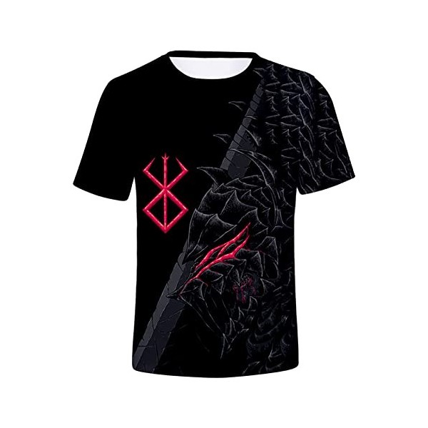 jiminhope Anime Berserk T-Shirt Guts Chemisier à Manches Courtes imprimé 3D Top Ample à col Rond