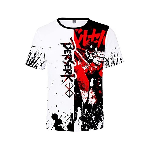 jiminhope Anime Berserk T-Shirt Guts Chemisier à Manches Courtes imprimé 3D Top Ample à col Rond