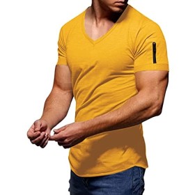 T-shirt pour homme - Blanc - T-shirt dété à manches courtes - Avec col en V - Respirant - Décontracté - T-shirt de sport pou