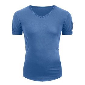 T-shirt pour homme - Blanc - T-shirt dété à manches courtes - Avec col en V - Respirant - Décontracté - T-shirt de sport pou