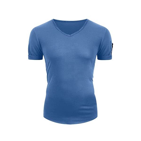 T-shirt pour homme - Blanc - T-shirt dété à manches courtes - Avec col en V - Respirant - Décontracté - T-shirt de sport pou