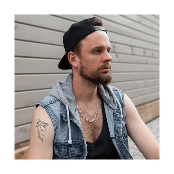 Petit Tatouage Éphémère Viking Berserk - 1 Feuille de faux tattoo Vikings | Bras, épaule, cou, cheville, main, jambe | Noir |