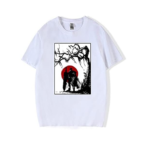 XSLGOGO Anime Berserk Guts Harajuku T-Shirt The Black Swordsman Décontracté Hauts à Manches Courtes Col Rond T-Shirt pour Les