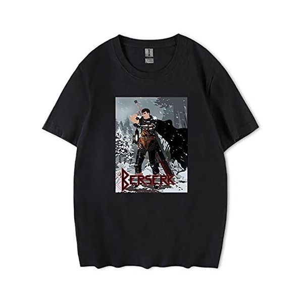 XSLGOGO Anime Berserk Guts Harajuku T-Shirt The Black Swordsman Décontracté Hauts à Manches Courtes Col Rond T-Shirt pour Les