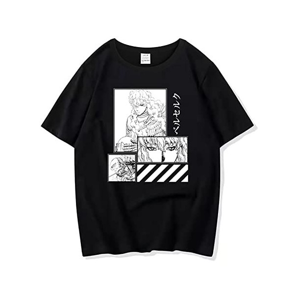 XSLGOGO Unisexe Berserk T-Shirt Guts Cosplay Costume Dété Pull À Manches Courtes pour Anime Berserk Fans Cadeau