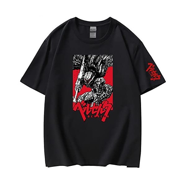 XSLGOGO Unisexe Berserk T-Shirt Guts Cosplay Costume Dété Pull À Manches Courtes pour Anime Berserk Fans Cadeau