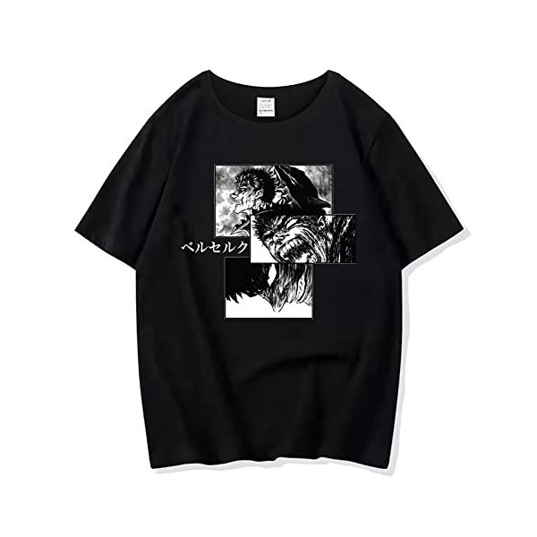 XSLGOGO Unisexe Berserk T-Shirt Guts Cosplay Costume Dété Pull À Manches Courtes pour Anime Berserk Fans Cadeau