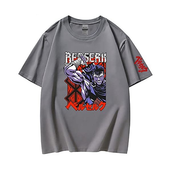 XSLGOGO Unisexe Berserk T-Shirt Guts Cosplay Costume Dété Pull À Manches Courtes pour Anime Berserk Fans Cadeau