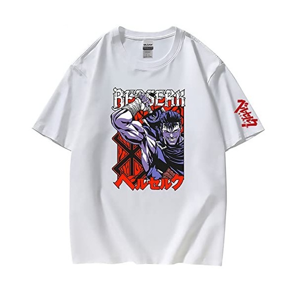 XSLGOGO Unisexe Berserk T-Shirt Guts Cosplay Costume Dété Pull À Manches Courtes pour Anime Berserk Fans Cadeau