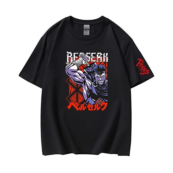 XSLGOGO Unisexe Berserk T-Shirt Guts Cosplay Costume Dété Pull À Manches Courtes pour Anime Berserk Fans Cadeau