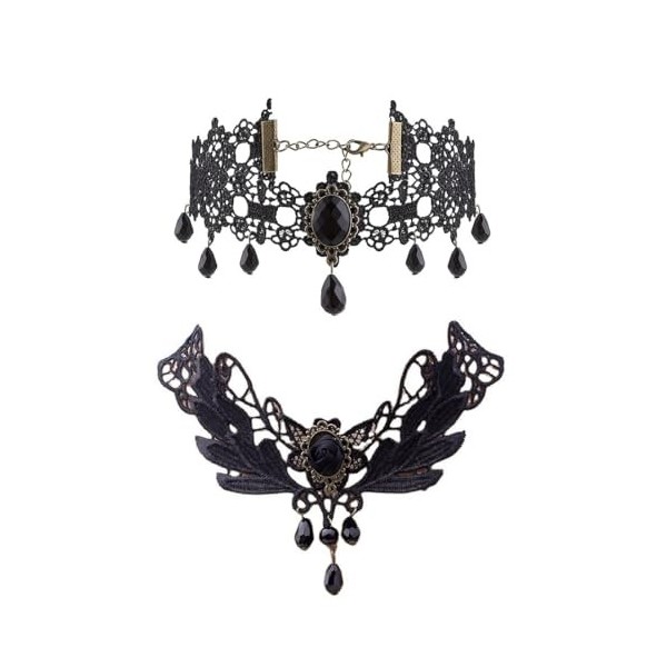 ZKGYUS 2 Pièces Collier Halloween Femme Collier Gothique Gothique Noir Sexy Lace Neck Gland Choke Halloween Party Accessories
