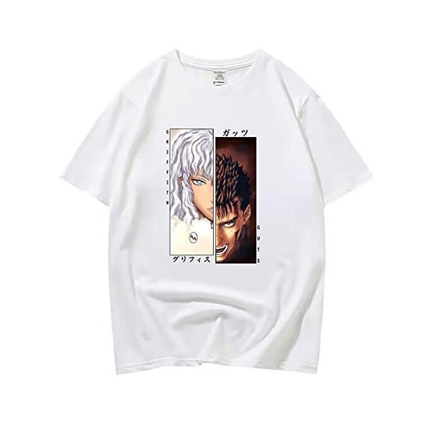 XSLGOGO Unisexe Berserk T-Shirt Guts Cosplay Costume Dété Pull À Manches Courtes pour Anime Berserk Fans Cadeau