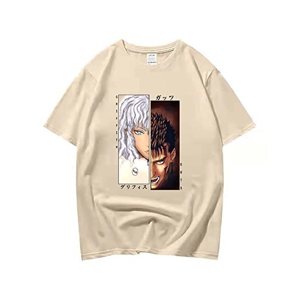 XSLGOGO Unisexe Berserk T-Shirt Guts Cosplay Costume Dété Pull À Manches Courtes pour Anime Berserk Fans Cadeau