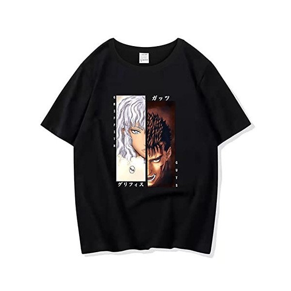 XSLGOGO Unisexe Berserk T-Shirt Guts Cosplay Costume Dété Pull À Manches Courtes pour Anime Berserk Fans Cadeau