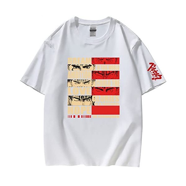 XSLGOGO Unisexe Berserk T-Shirt Guts Cosplay Costume Dété Pull À Manches Courtes pour Anime Berserk Fans Cadeau