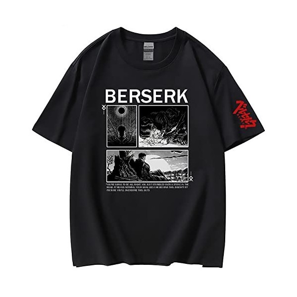 XSLGOGO Unisexe Berserk T-Shirt Guts Cosplay Costume Dété Pull À Manches Courtes pour Anime Berserk Fans Cadeau