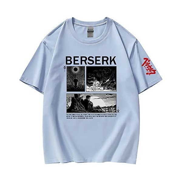 XSLGOGO Unisexe Berserk T-Shirt Guts Cosplay Costume Dété Pull À Manches Courtes pour Anime Berserk Fans Cadeau
