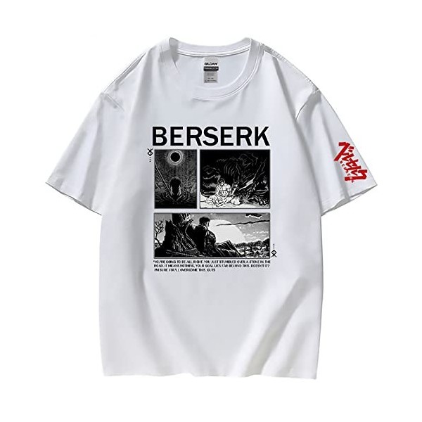 XSLGOGO Unisexe Berserk T-Shirt Guts Cosplay Costume Dété Pull À Manches Courtes pour Anime Berserk Fans Cadeau