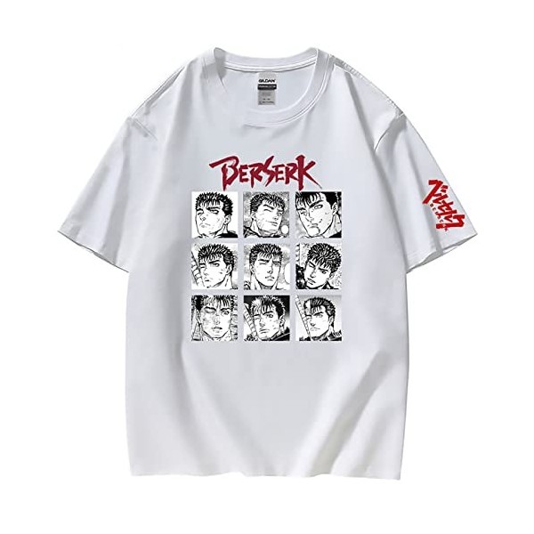XSLGOGO Unisexe Berserk T-Shirt Guts Cosplay Costume Dété Pull À Manches Courtes pour Anime Berserk Fans Cadeau