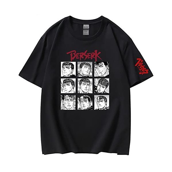 XSLGOGO Unisexe Berserk T-Shirt Guts Cosplay Costume Dété Pull À Manches Courtes pour Anime Berserk Fans Cadeau